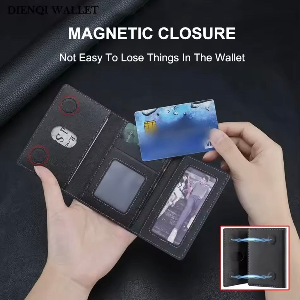 Slim Tri-Fold MagSafe Leather Wallet With Stand