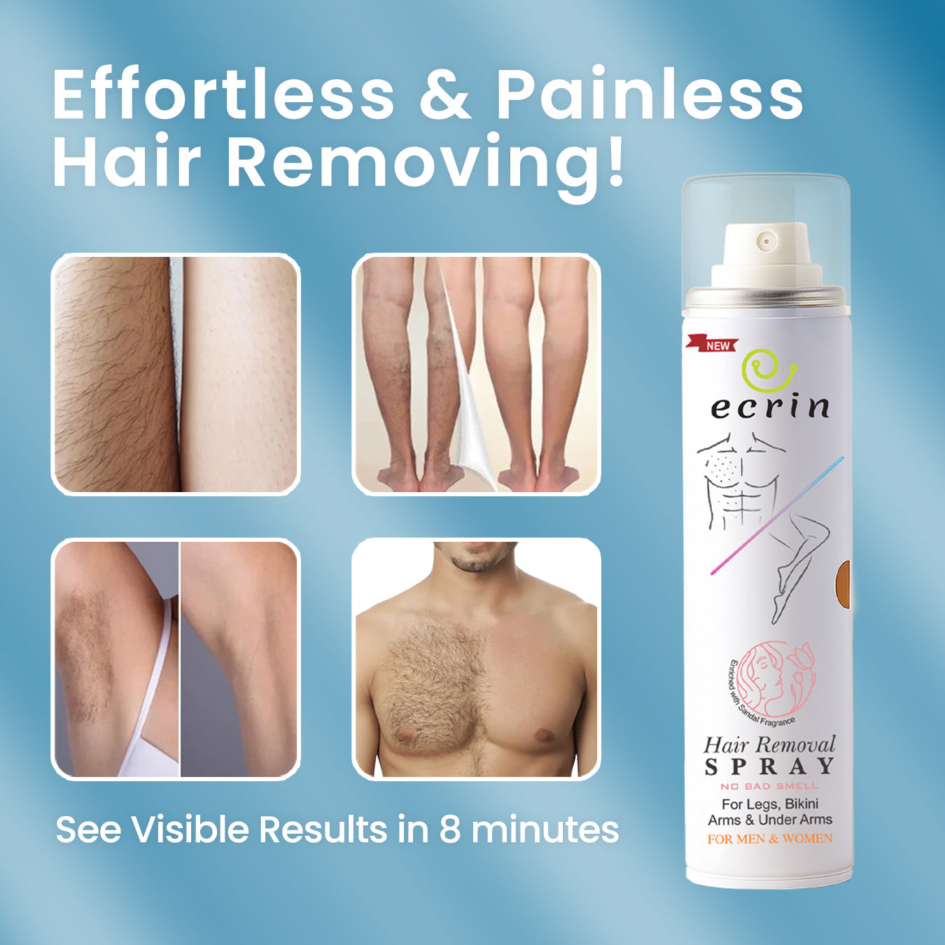 New Ecrin Hair Removal Foaming Spray - Advance Formula & Refreshing Fragrance - 200ml