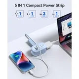 ORICO 5-in-1 Compact Travel Power Strip, Cruise Ship Approved with 2 AC Outlets & 2 USB Ports (1 USB-C Charge), 3.7ft Cord - Ultra-Portable for Cruise, Hotel, Dorm,Office(Blue)