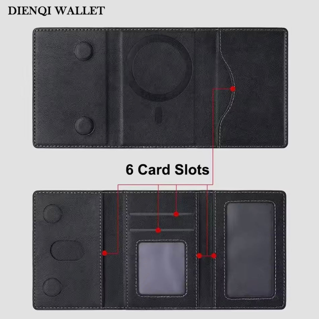 Slim Tri-Fold MagSafe Leather Wallet With Stand