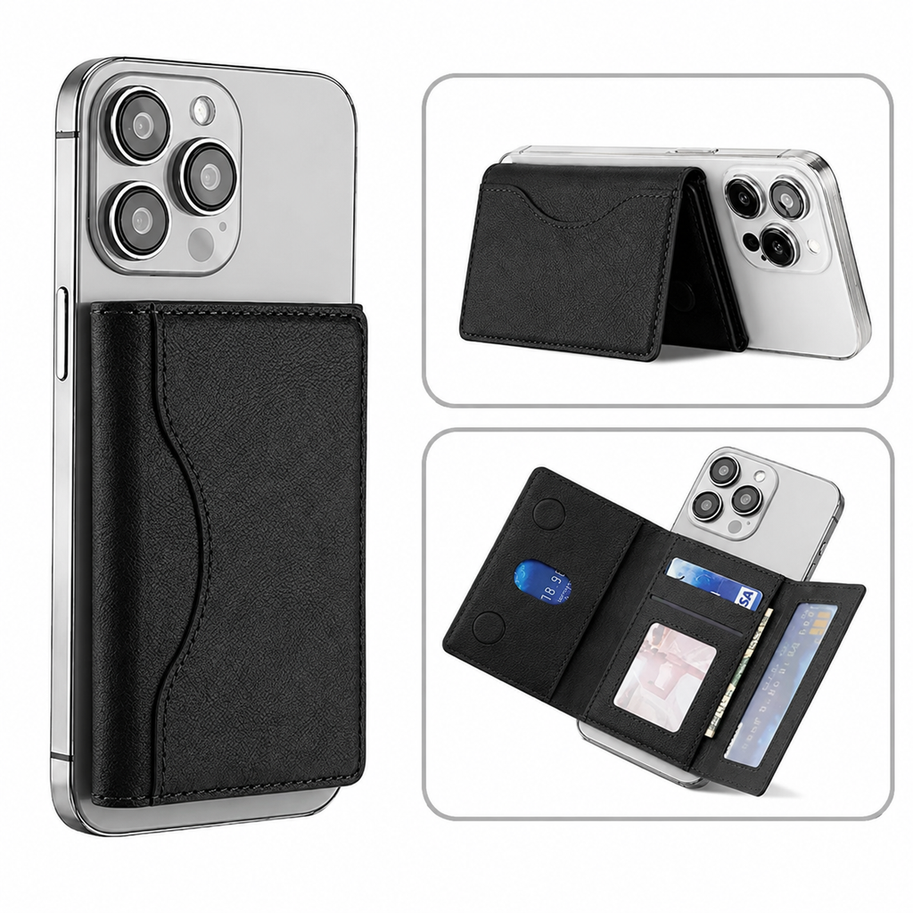 Slim Tri-Fold MagSafe Leather Wallet With Stand