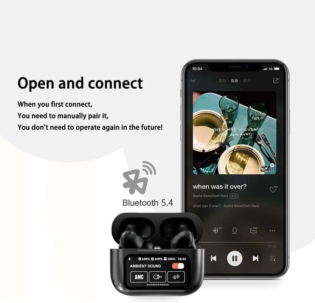 A9 AIRBUDS PRO ANC Pro Smart Display Earbuds – Active Noise Cancellation, Ambient Mode, HD Bass, Touch Control
