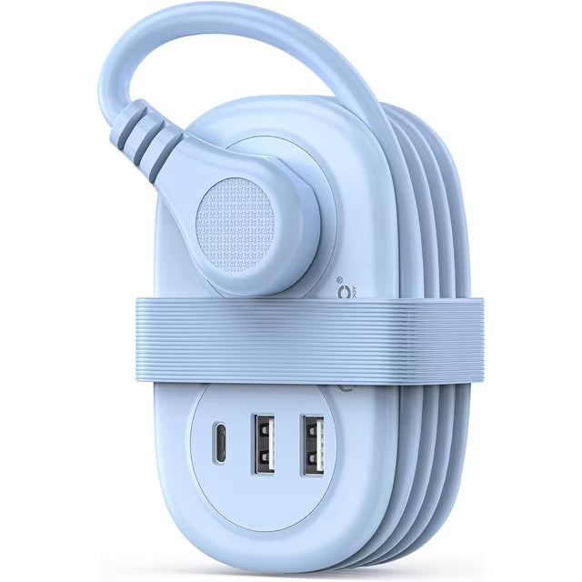 ORICO 5-in-1 Compact Travel Power Strip, Cruise Ship Approved with 2 AC Outlets & 2 USB Ports (1 USB-C Charge), 3.7ft Cord - Ultra-Portable for Cruise, Hotel, Dorm,Office(Blue)