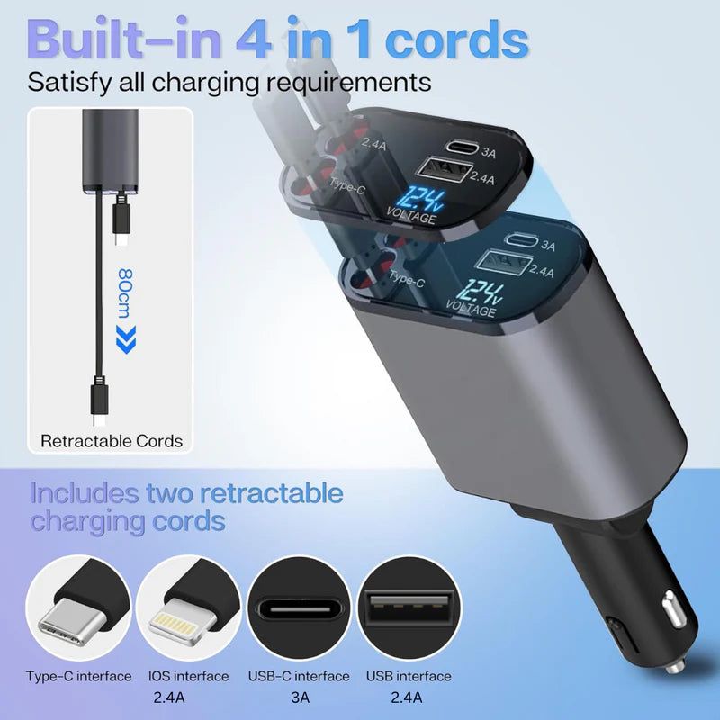 New 4 in 1 Car Charger With Smart Voltage Super Fast Charging Supported