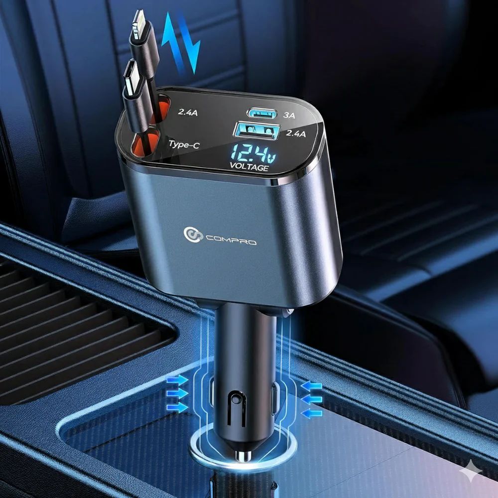 New 4 in 1 Car Charger With Smart Voltage Super Fast Charging Supported