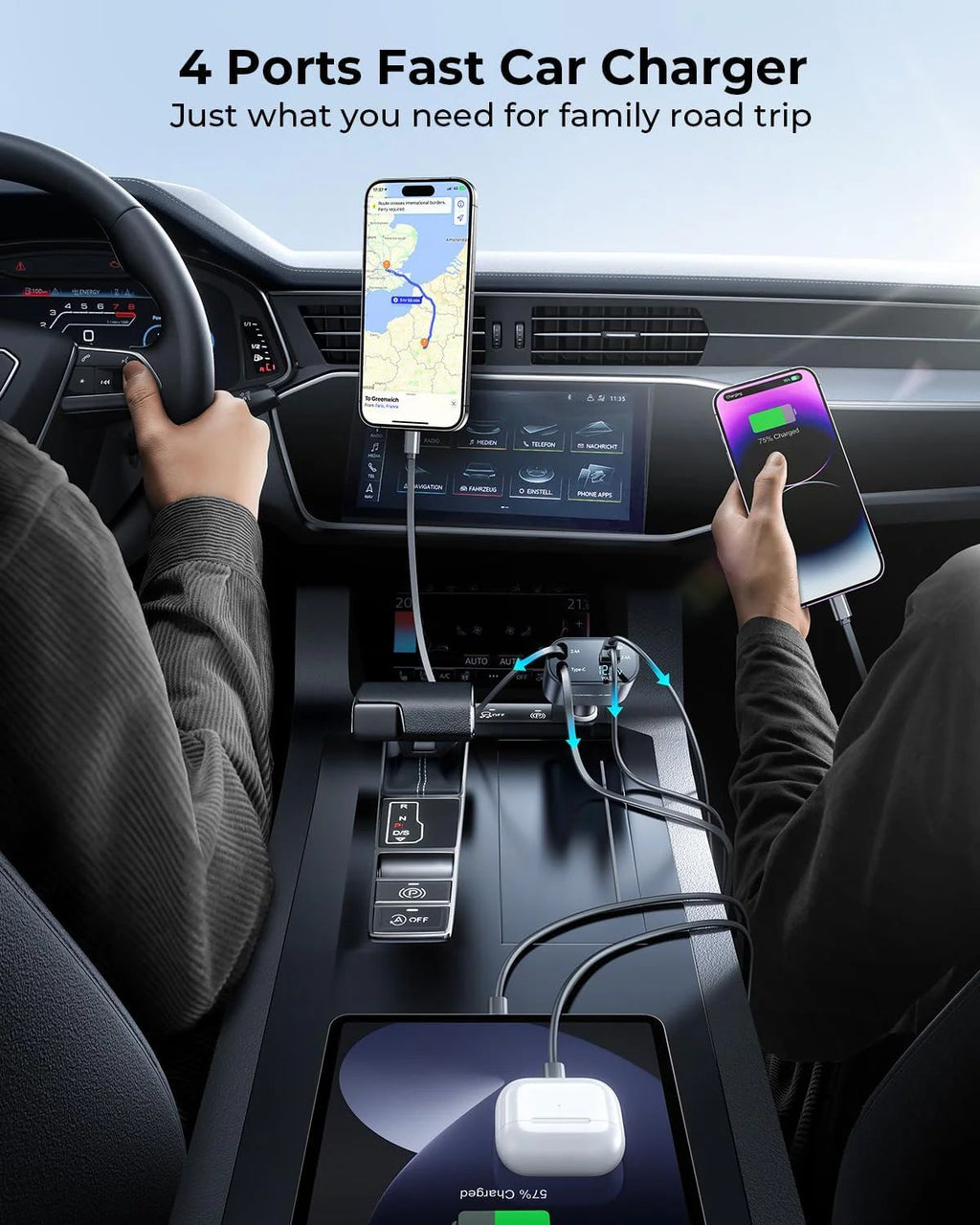 New 4 in 1 Car Charger With Smart Voltage Super Fast Charging Supported