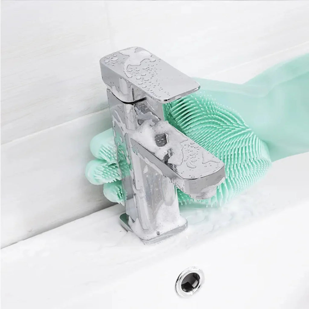 Silicone Dish Washing Gloves – Non-Slip Waterproof Scrubber Gloves for Kitchen Cleaning